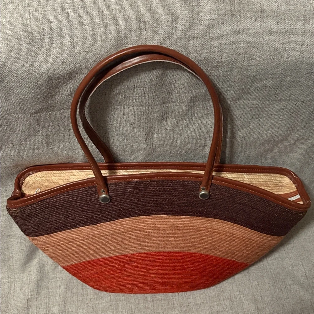 Woven Straw Multicolor Shoulder Tote Bag - Picture 3 of 8